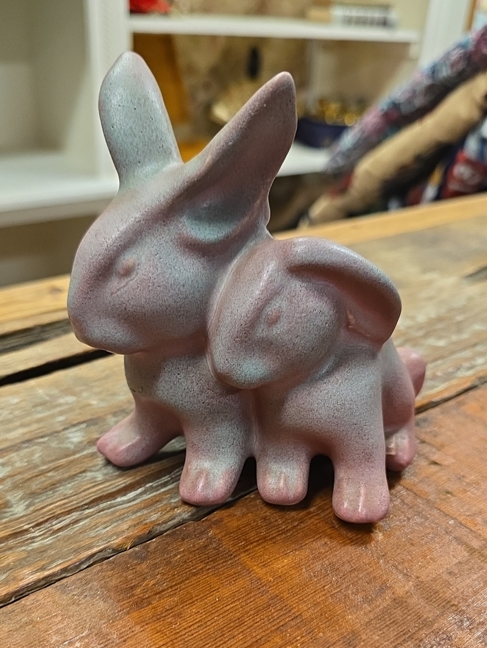Niloak Handcrafted Ceramic Bunny Duo Figurine - Dusky Pink & Sage